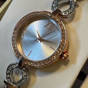 NUB Charter Club Two tone rose gold silver crystal bracelet watch
